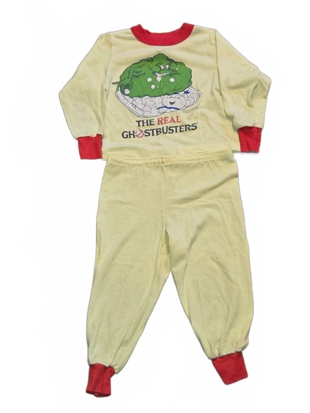 Vintage 80s The Real Ghostbusters Pajamas Kids 4T Slimer 2pc Sleepwear Set RARE